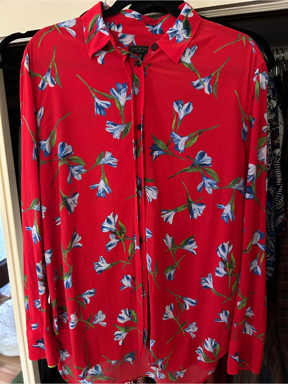 Rag & Bone Anderson Floral Button-Down Shirt in red, L